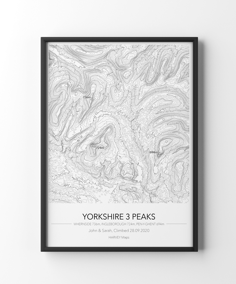 Contour Map Print Yorkshire 3 Peaks